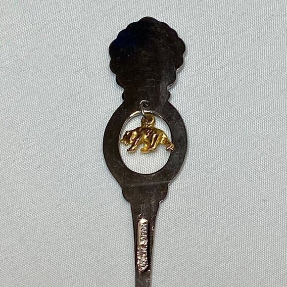 California Stamped Souvenir Spoon 4 5/8" Silver Tone Gold Bear Charm Enamel VTG - Picture 5 of 10
